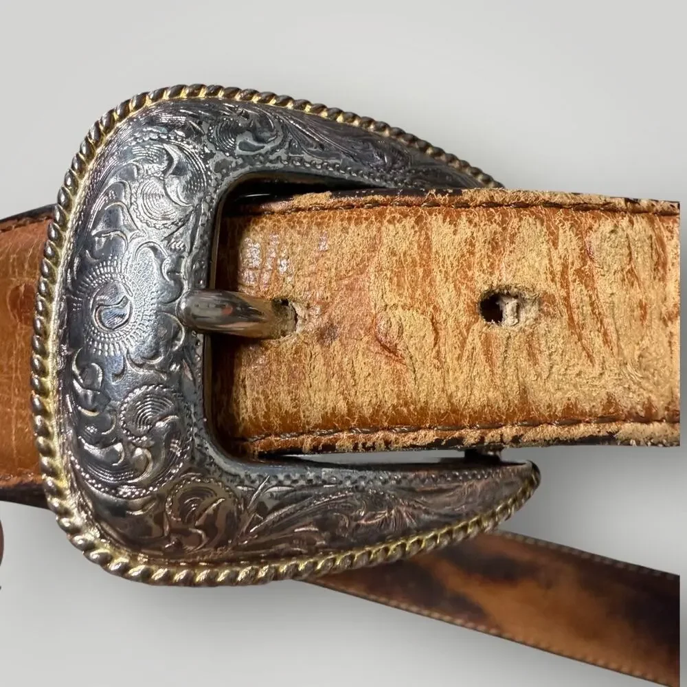 VTG TONY LAMA buckle belt brown leather western cowboy Size 36
